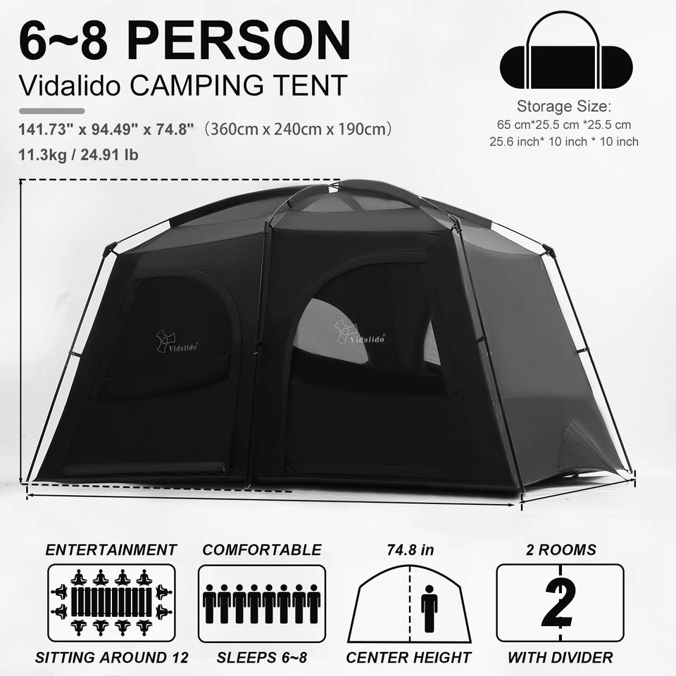 Tiendas de campaña, tienda de campaña para 6-8 personas con vestíbulo extendido, resistencia a la intemperie para 2 habitaciones... Foto 3 de 4