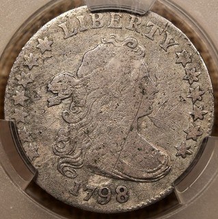 1798 Large 8 JR 4 Draped Bust dime CACG F det very pleasing DavidKahnRareCoins