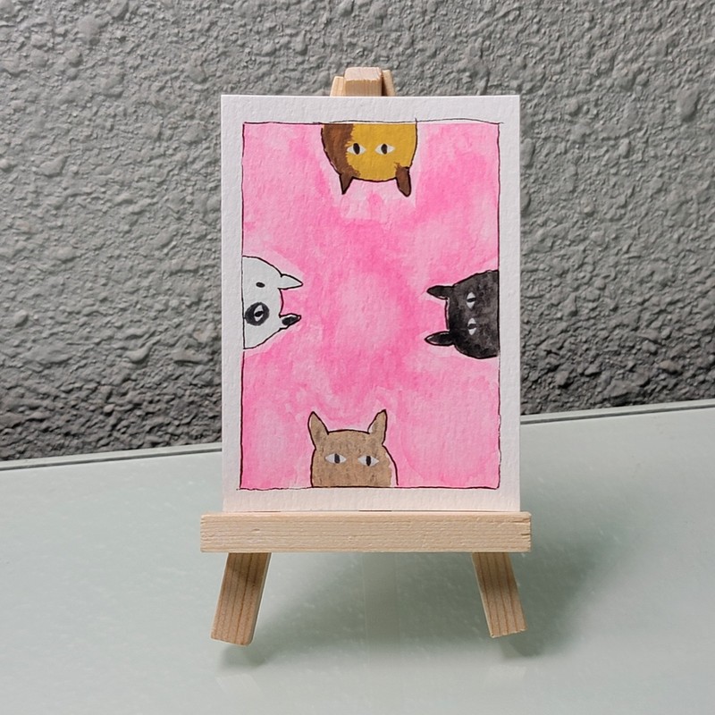 ACEO Original Watercolor & Ink Painting Cats 2 of 2 Signed KatieBearDesigns