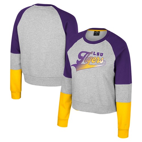 Girls Youth Colosseum Heather Gray LSU Tigers Katinka Rhinestone Pullover