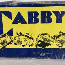 1938 Cabby Board Game by Selchow & Righter Metal Cars, Wood Dice Incomplete Rare