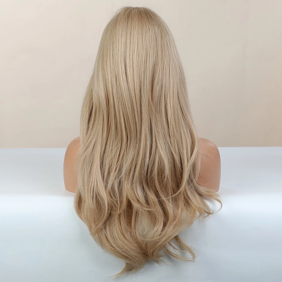 Pelucas de vestir largas onduladas con flequillo cabello sintético natural mezclado rubio Foto 2 de 4