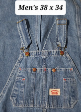 Vintage Round House Denin Carpenter Bibbed Overalls Size 38 x 34 Made in USA