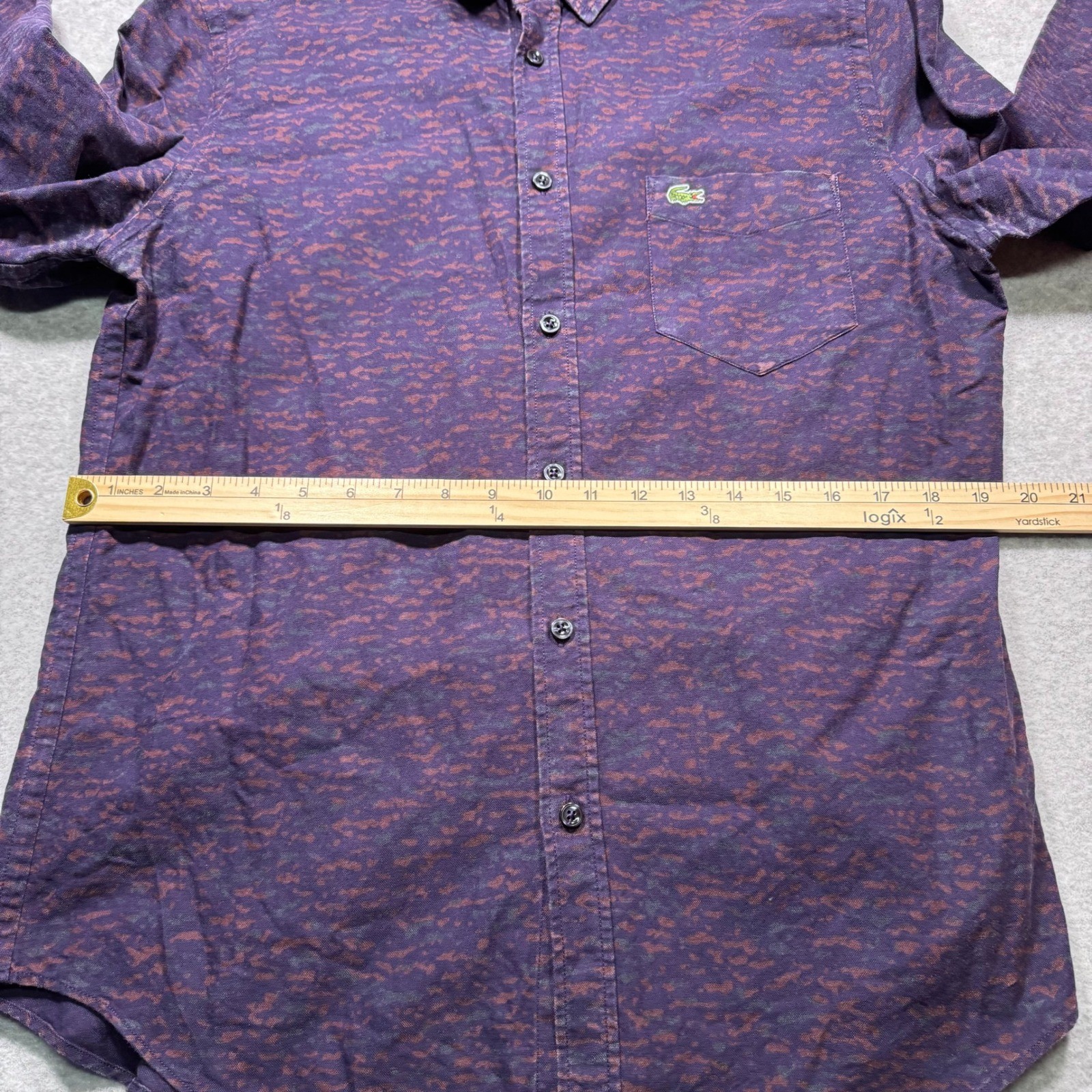 Lacoste Mens Purple Abstract Slim Fit Button Down Shirt F0652 Size L Made France thumbnail 2