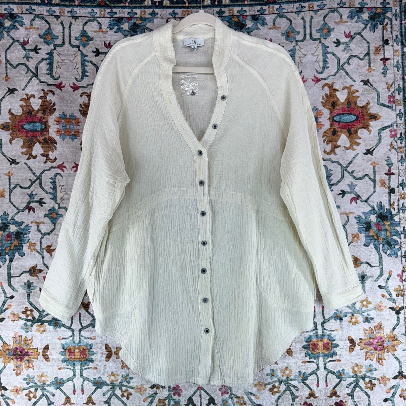 Urban Daizy Cream Cotton Gauze Button Front Tunic Top TD0146T Cream Medium