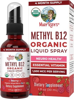 MaryRuth Organics Methyl B12 Spray | 1,500 mcg B12 Per Serving | Methylcobalamin