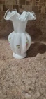 Fenton White Milk Glass Silver Crested Melon Vase