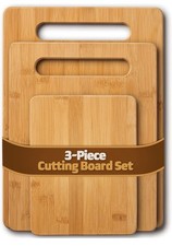 Bamboo Cutting Board Set of 3 Wood Chopping Boards Knife Friendly Kitchen