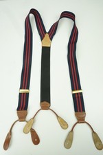 Brooks Brothers Navy Blue Cherry Red Striped Suspenders Bracers