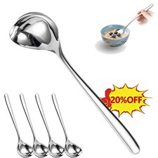 4Pcs Super Big Head Spoons Polished Surface Silver Stainless Steel Soup