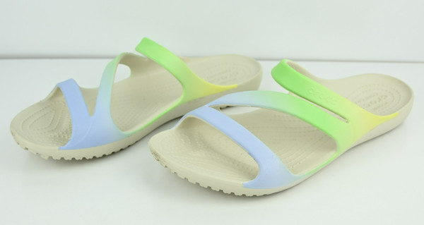 Women’s Crocs Strappy multi coloured slip on Sandals 8 green blue