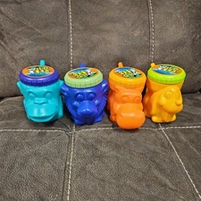 Set of 4 Guateplast WILD SIP Animal Cups 1 Chimp 1 Hippo 1 Lion 1 Puppy Y2K 90's