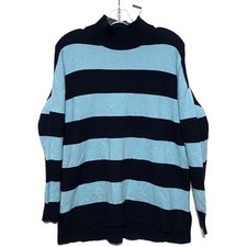 Loft Blue Striped Mock Neck Sweater S Coastal Nautical Preppy Sailor Classic NWT