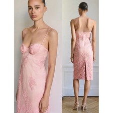 Capsule Mango || Lace Dress Structured Neckline Bustier Cocktail Midi Pink NWT 6