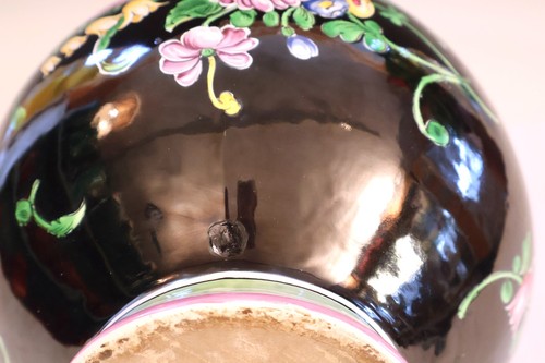 Ancien vase double gourde famille noire en faïence française - Photo 7/13
