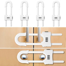 4 Packs U-Shaped Sliding Cabinet Locks, Baby Proofing Cabinets with Adjustable C
