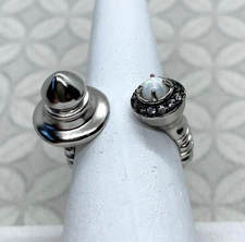 Kendra Scott Branson Open Ring Silver tone white kyocera opal mystic bazaar