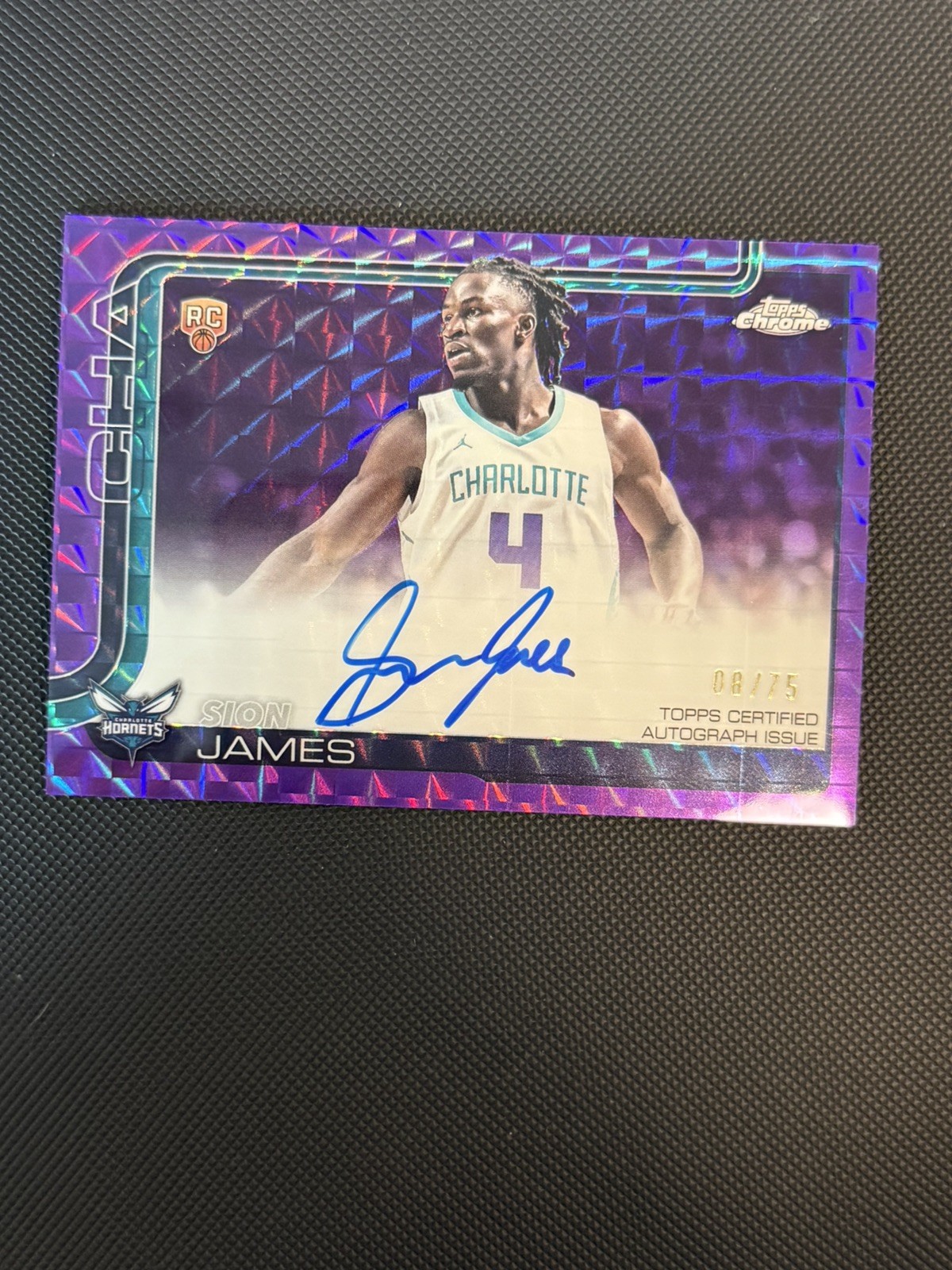 2025-26 Topps Chrome Basketball Sion James Purple Geometric Auto /75 RC TCAR-SJ 