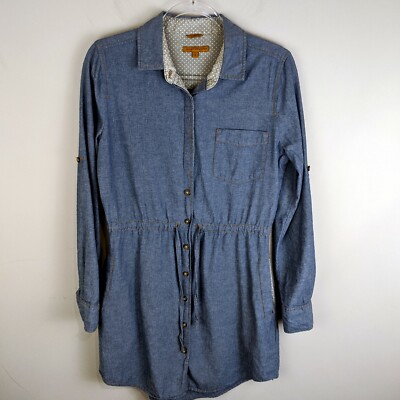 Jachs Girlfriend Eda Women's Chambray Tie Waist Button Down Shirt Dress Sz S