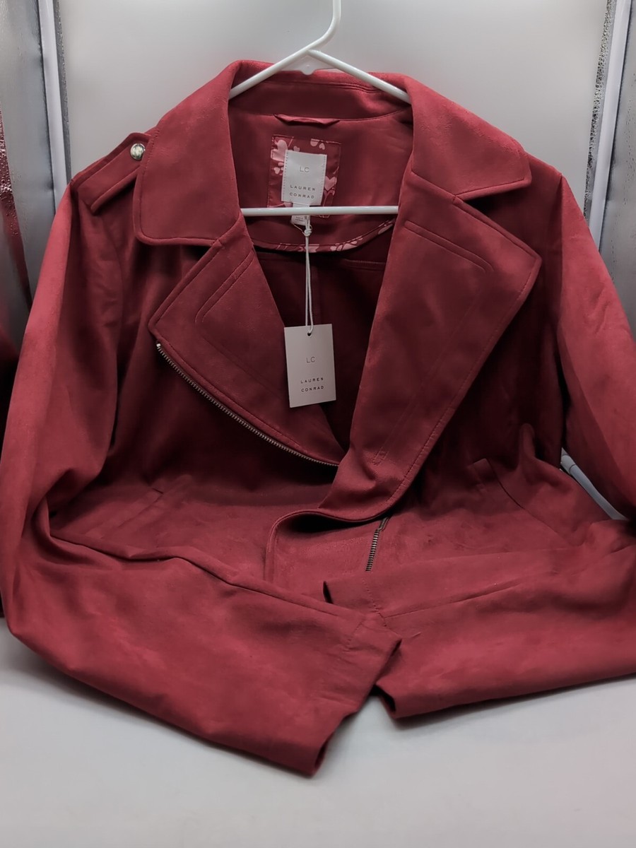 LC Lauren Conrad Faux Suede Moto Jacket in “berry mist” Size Large