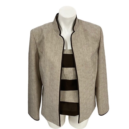 Perceptions 2 Pc Blazer Top Womens 12P Brown Work Office Casual Petite Church - Picture 9 of 18
