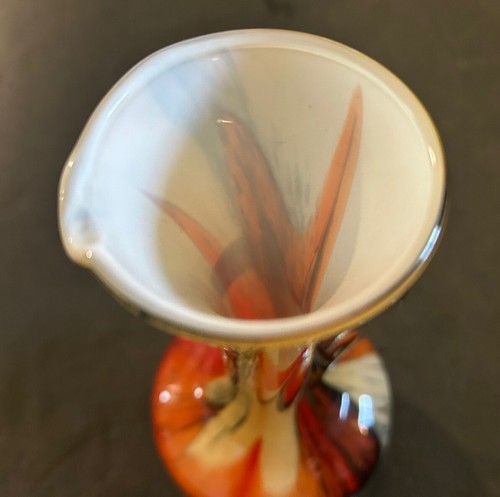 Vintage Mid-Century 10” Art Glass Pitcher Orange/Black/Cream - Picture 2 of 6