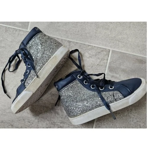 ~ Zapatillas altas Disney Frozen azul marino plata brillantes niñas pequeñas talla 7,5 Foto 2 de 4