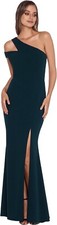 Xscape L129719 Pine Green Long Scuba Crepe One Shoulder Strap Dress Size 10