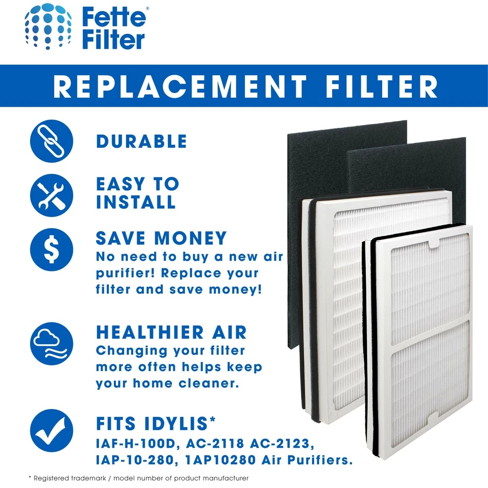 Conjunto de filtro purificador de ar Hepa compatível com purificador de ar Idylis IAP-10-280 - Imagem 4 de 4
