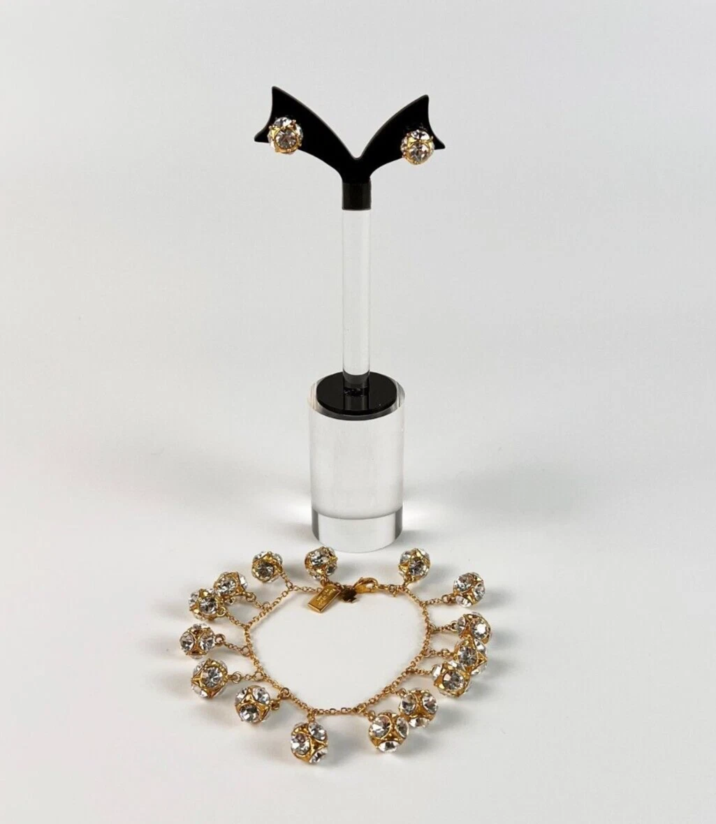 Kate Spade New York Lady Marmalade Crystal Mini Charm Bracelet Stud Earrings Set