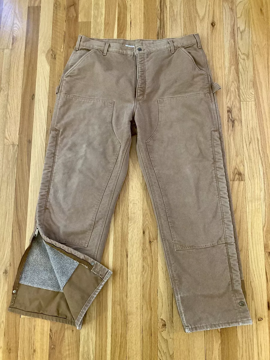 Vtg USA Carhartt B157 BRN Men's 42x32 Fleece Lined Double Knee Canvas Work  Pant