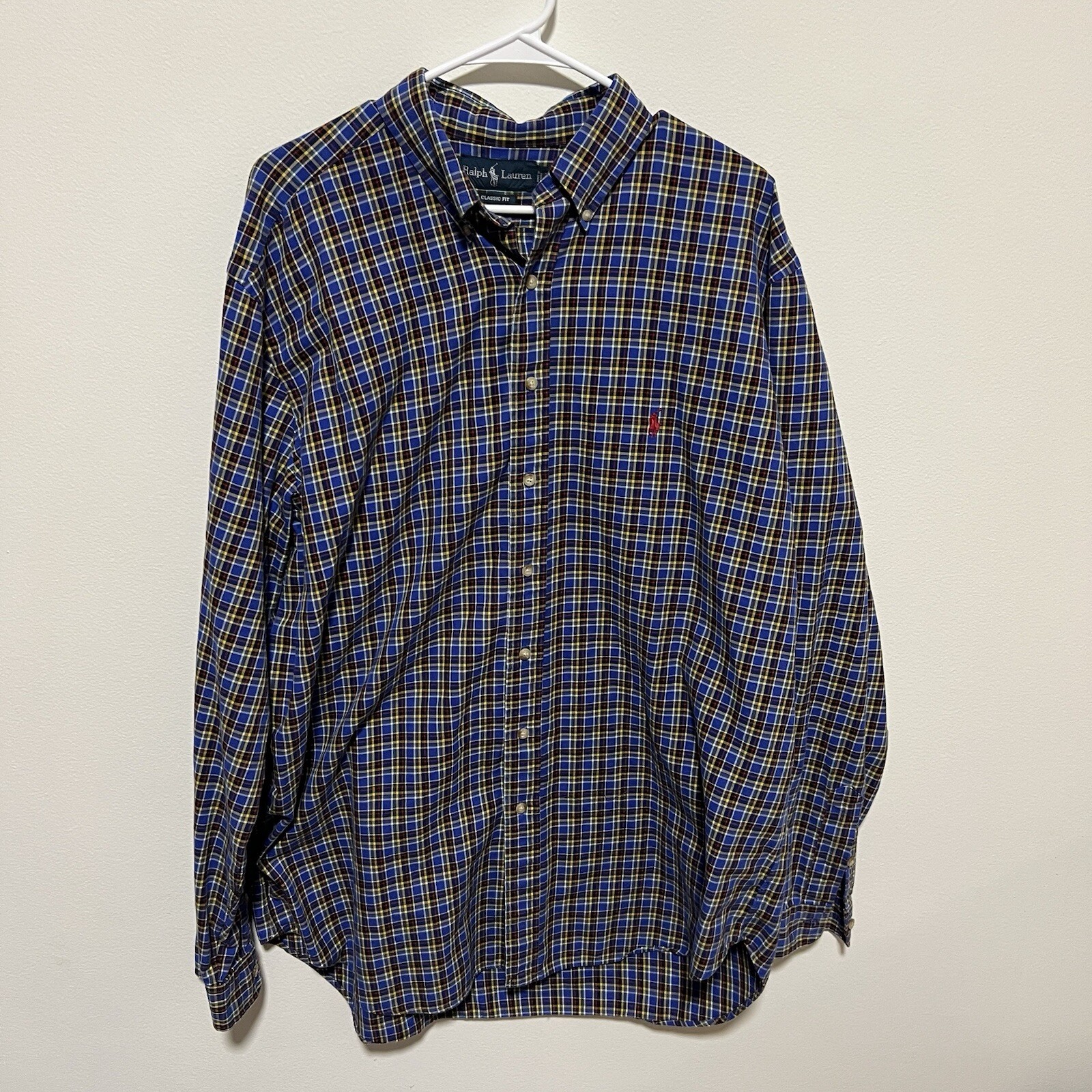 Vintage Polo Ralph Lauren Shirt Mens XLT Blue Plaid Button Up Classic Comfort
