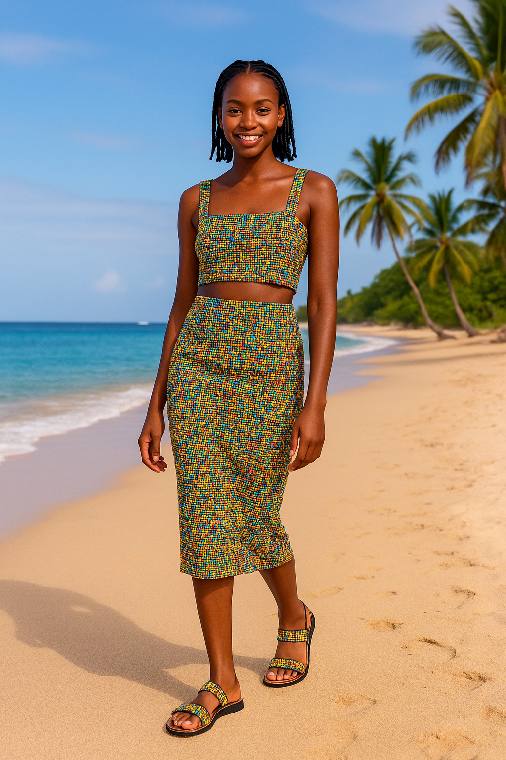 SAOLA Sandali ciabatte africane donna con perline bohemien estivi pelle Masai Kenya vibranti