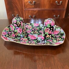 Royal Winton Grimwades Chelsea Chintz Salt & Pepper Shakers w/ Tray England 1952