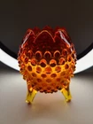 Vtg Amberina Glass Hobnail Footed Egg Art Glass Orange & Yellow Apx 4.75" X 4"