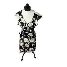 Free People French Quarter Floral Short Sleeve Wrap Black and Cream Dress Medium