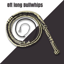 Indiana Jones Bullwhip Genuine Leather Cream/Black 8Feet Long 12 Plait Bull whip