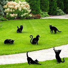 Tandefio 6 Pcs Metal Cat Garden Decor Black Cat Silhouette Yard and Lawn Deco...
