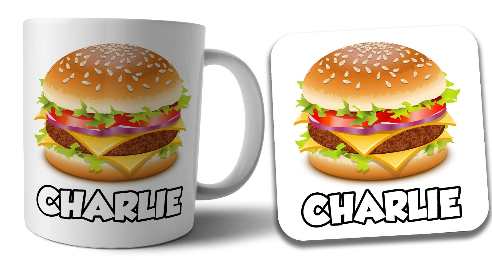 Personalisiertes Hamburger Burger Becher und Untersetzer Geschenkset Weihnachten Geburtstag