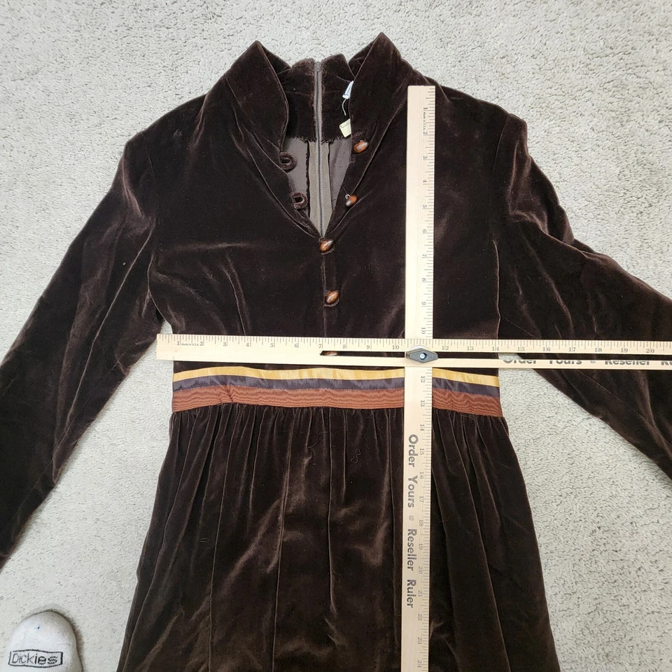 Женские A.J. Bari 70-х шоколад бархат макси платье и триколор муар ткани Sz 0P - Изображение 4 из 4