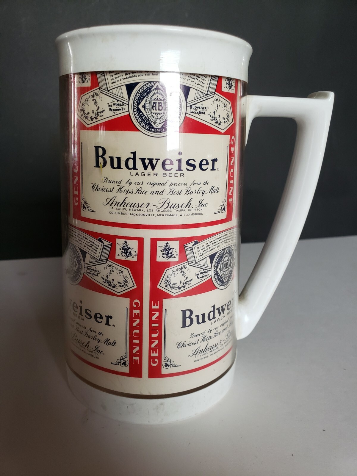 Vintage Budweiser Mug 10 oz. Thermo-Serve Plastic Cup Brewery Beer Barware Bar