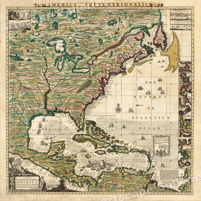 1733 British Empire in America Septentrionalis Historic Map - 24x24