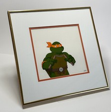 Original 1980s TMNT Hand Painted Production Cel Framed and Matted Michelangelo