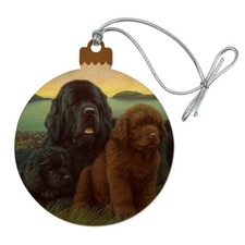 Newfoundland Dogs Puppies Countryside Wood Christmas Tree Holiday Ornament
