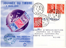 406+ FDC  CARTE MAXIMUM  1er JOUR  JOURNEE  DU  TIMBRE 1939  REIMS