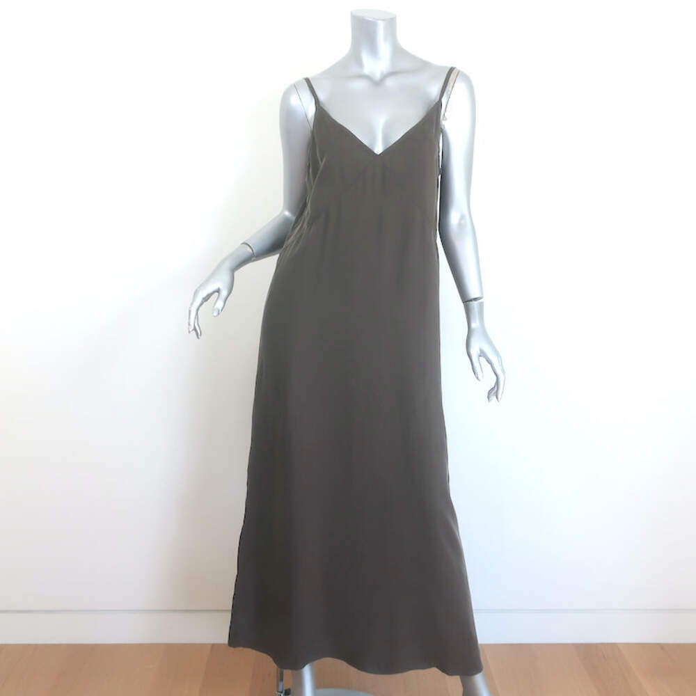 Jenni Kayne Rio Midi Slip Dress Olive Gray Matte Satin Size Small