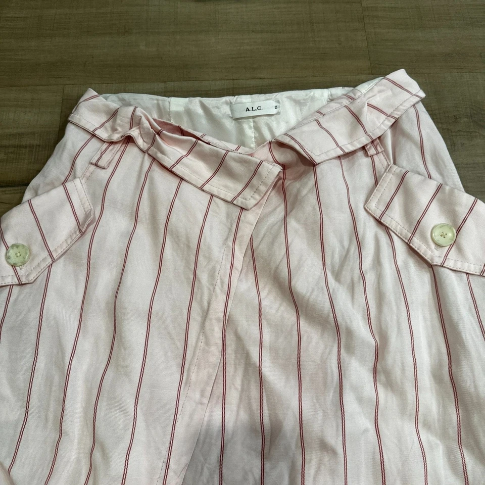 ALC Women's Avril Paperbag Waist Skirt Size 2 Pink Striped Linen Blend - Image 3 of 4