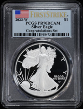 2023-W Proof $1 American Silver Eagle PCGS PR 70 DCAM Congratulations Set