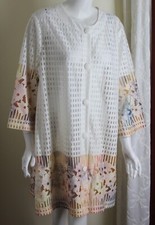 Lindi Sz L Modernist Window-pane Floral Burnout Really Cool Long Jacket Blazer
