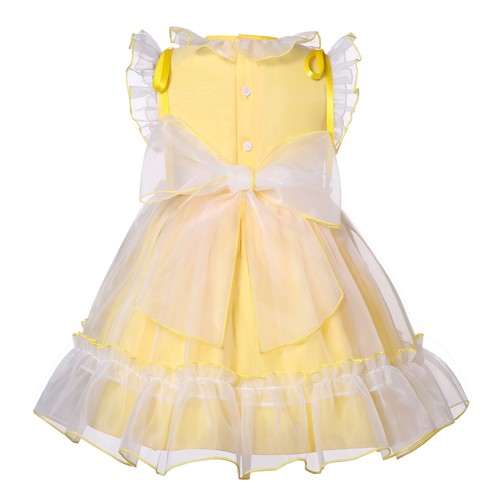 Spanish Girls Yellow Lemon Smocked Dresses 2 3 4 5 6 8 10 12 Years Tulle Dress - Picture 3 of 11